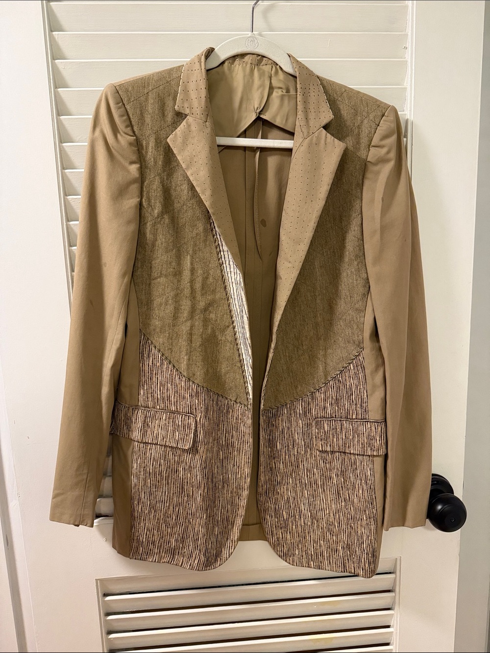 Bottega Veneta Mixed-Material Tan and Khaki Blazer